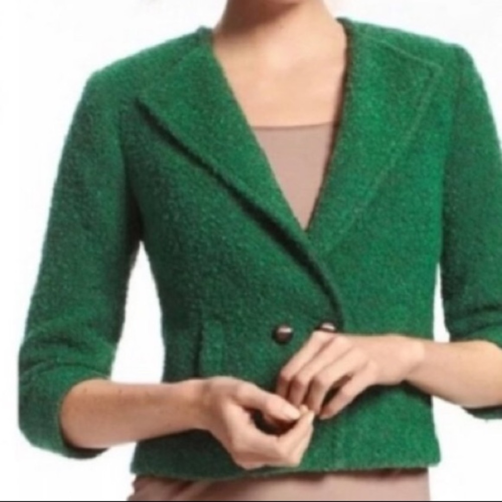 CAbi Cabi green boucle blazer jacket lined wool cropped